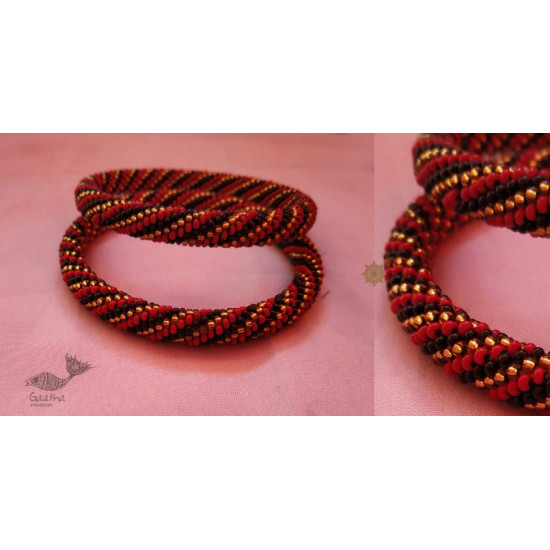 Handmade Bead jewelry ~ Pair of Bangles Red & Black