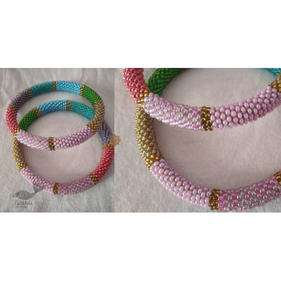 Handmade Bead jewelry ~ Pair of Bangles - pink