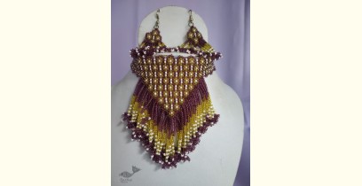 Handmade Bead Jewelry |  Necklace Earring Set - Purple & Yellow
