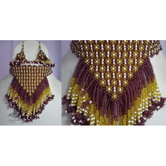 Handmade Bead jewelry ~ Necklace and earring set Purple & Yellow