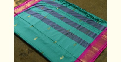 Gilded | Cotton Silk SKy Blue Saree With Paithani Border - Rama Green Color