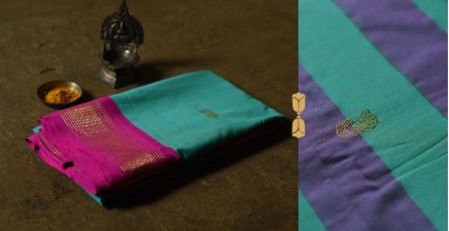 Gilded | Cotton Silk SKy Blue Saree With Paithani Border - Rama Green Color