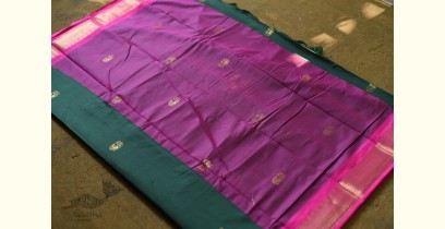 Gilded | Cotton Silk - Woven Paithani Zari Border Green Saree with Rani Pink Pallu