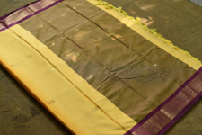 Gilded ~ Cotton Silk - Woven Paithani Zari Border Saree - Yellow with Purple Border