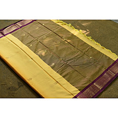 Gilded ~ Cotton Silk - Woven Paithani Zari Border Saree - Yellow with Purple Border