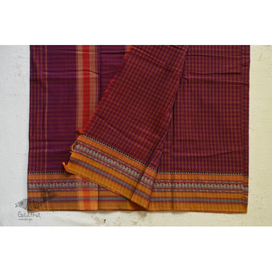 Handwoven cotton Checks saree - in Deep Violet from Andhra Pradesh