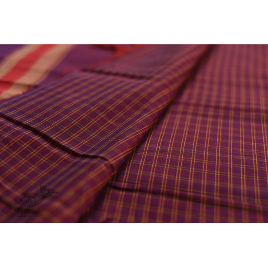 Handwoven cotton Checks saree - in Deep Violet from Andhra Pradesh