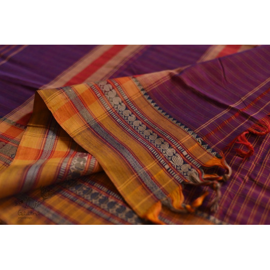 Handwoven cotton Checks saree - in Deep Violet from Andhra Pradesh