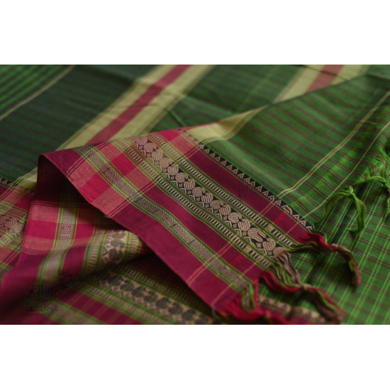 Handwoven cotton Checks Green saree - Andhra Pradesh