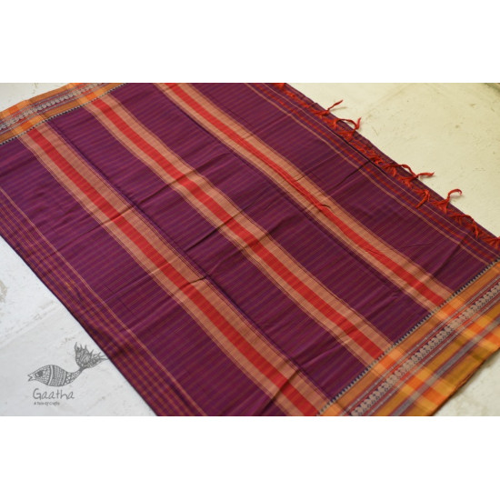 Handwoven cotton Checks saree - in Deep Violet from Andhra Pradesh