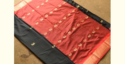 Gilded | Cotton Silk - Paithani Border Woven with Zari Saree - Red & Black (Two Options with Different Pallu)