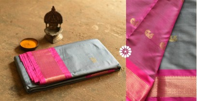 Gilded | Cotton Silk - Paithani Border Woven with Zari Saree - Grey (Two Options with Different Pallu)