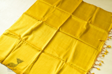 Indravali | Yellow Plain Silk Saree With Ikat Silk Blouse Piece