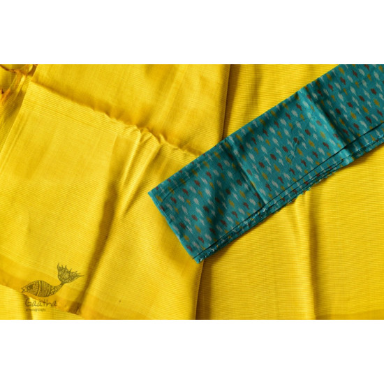 shop Yellow Silk Saree With Ikat Silk Blouse Piece