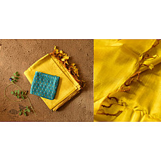 Indravali | Yellow Plain Silk Saree With Ikat Silk Blouse Piece
