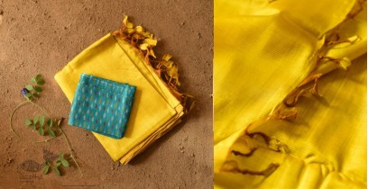 Indravali | Yellow Plain Silk Saree With Ikat Silk Blouse Piece