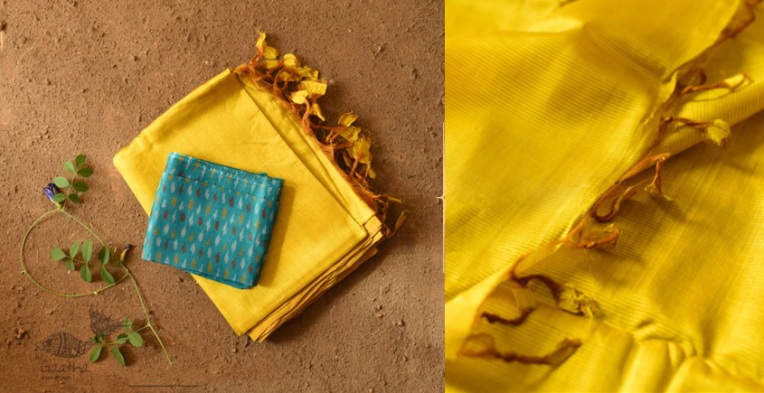 shop Yellow Silk Saree With Ikat Silk Blouse Piece