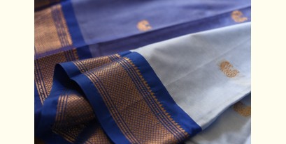 Gilded | Cotton Silk - Paithani Border Woven with Zari Saree - Blue & Sky Blue