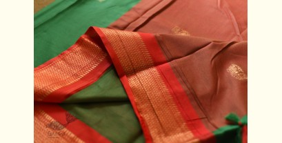 Gilded | Cotton Silk - Paithani Woven Border Saree - Green and Red