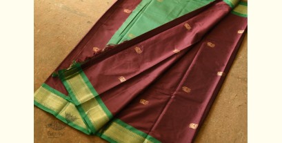 Gilded | Cotton Silk - Paithani Border Woven with Zari Saree - Dark Brown