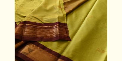 Gilded | Cotton Silk - Paithani Border Woven with Zari Saree - Parrot Green