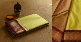 Gilded | Cotton Silk - Paithani Border Woven with Zari Saree - Parrot Green