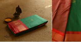Gilded | Cotton Silk - Paithani Woven Border Saree - Green and Red