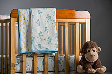Rainboo ☁ Block Printed ☁ Monkeys + Bananas Dohar / Blanket- Blue fog - 7