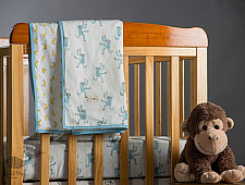 Rainboo ☁ Block Printed ☁ Monkeys + Bananas Dohar / Blanket- Blue fog - 7