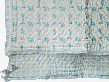 Rainboo ☁ Block Printed ☁ Unicorns + Rainbows Quilt- Blue - 17