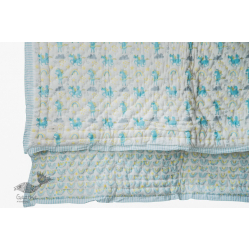 Rainboo ☁ Block Printed ☁ Unicorns + Rainbows Quilt- Blue - 17