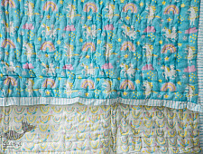 Rainboo ☁ Block Printed ☁ Unicorns + Rainbows Quilt- Blueberry - 18