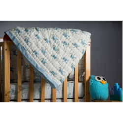 Rainboo ☁ Block Printed ☁ Monkey + Bananas Quilt-  Blue Fog - 23