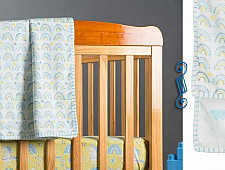 Rainboo ☁ Block Printed ☁ Cloud + Rainbows Dohar / Blanket - Pigeon Blue - 6