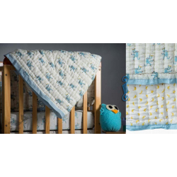 Rainboo ☁ Block Printed ☁ Monkey + Bananas Quilt-  Blue Fog - 23