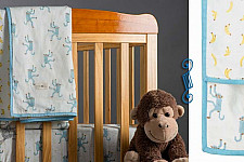 Rainboo ☁ Block Printed ☁ Monkeys + Bananas Dohar / Blanket- Blue fog - 7