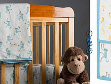 Rainboo ☁ Block Printed ☁ Monkeys + Bananas Dohar / Blanket- Blue fog - 7