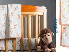 Rainboo ☁ Block Printed ☁ Monkeys + Bananas Dohar / Blenket - Peach Apricot - 8