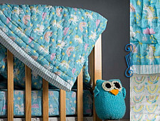 Rainboo ☁ Block Printed ☁ Unicorns + Rainbows Quilt- Blueberry - 18