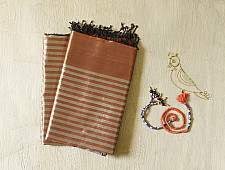 Rekha | Handloom Maheshwari Zari Stripes Dress Material (Top & Dupatta) 