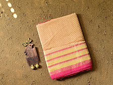 Pavitra . पवित्रा | Handloom Self Stripes Maheshwari Silk Saree