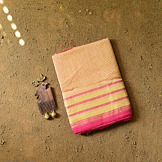 Pavitra . पवित्रा | Handloom Self Stripes Maheshwari Silk Saree