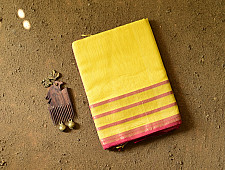 Pavitra . पवित्रा | Handloom Maheshwari Yellow Silk Saree With Pink Pallu