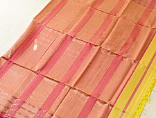 Pavitra . पवित्रा | Handloom Maheshwari Yellow Silk Saree With Pink Pallu