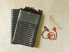 Rekha | Maheshwari Zari Stripes - Dress Material (Top & Dupatta) - Black & Blue