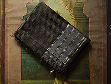 Colors of Devotion | Handwoven Maheshwari Zari Checks Saree ~ Black