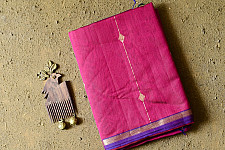 Pavitra . पवित्रा | Zari Border Maheshwari Silk Saree ~ Rani Pink