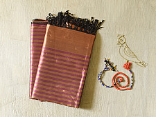 Rekha | Maheshwari - Dress Material (Top & Dupatta) - Rani Pink & Copper