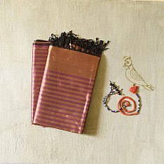 Rekha | Maheshwari - Dress Material (Top & Dupatta) - Rani Pink & Copper