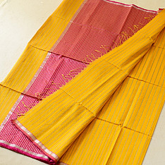 Pavitra . पवित्रा | Zari Stripes Maheshwari Silk Saree ~ Yellow